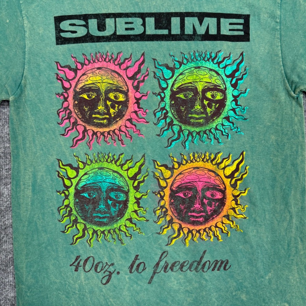 Sublime Band Tee Mens Medium Green 40oz. to Freedom Graphic T-Shirt Sun Grunge - Picture 2 of 8